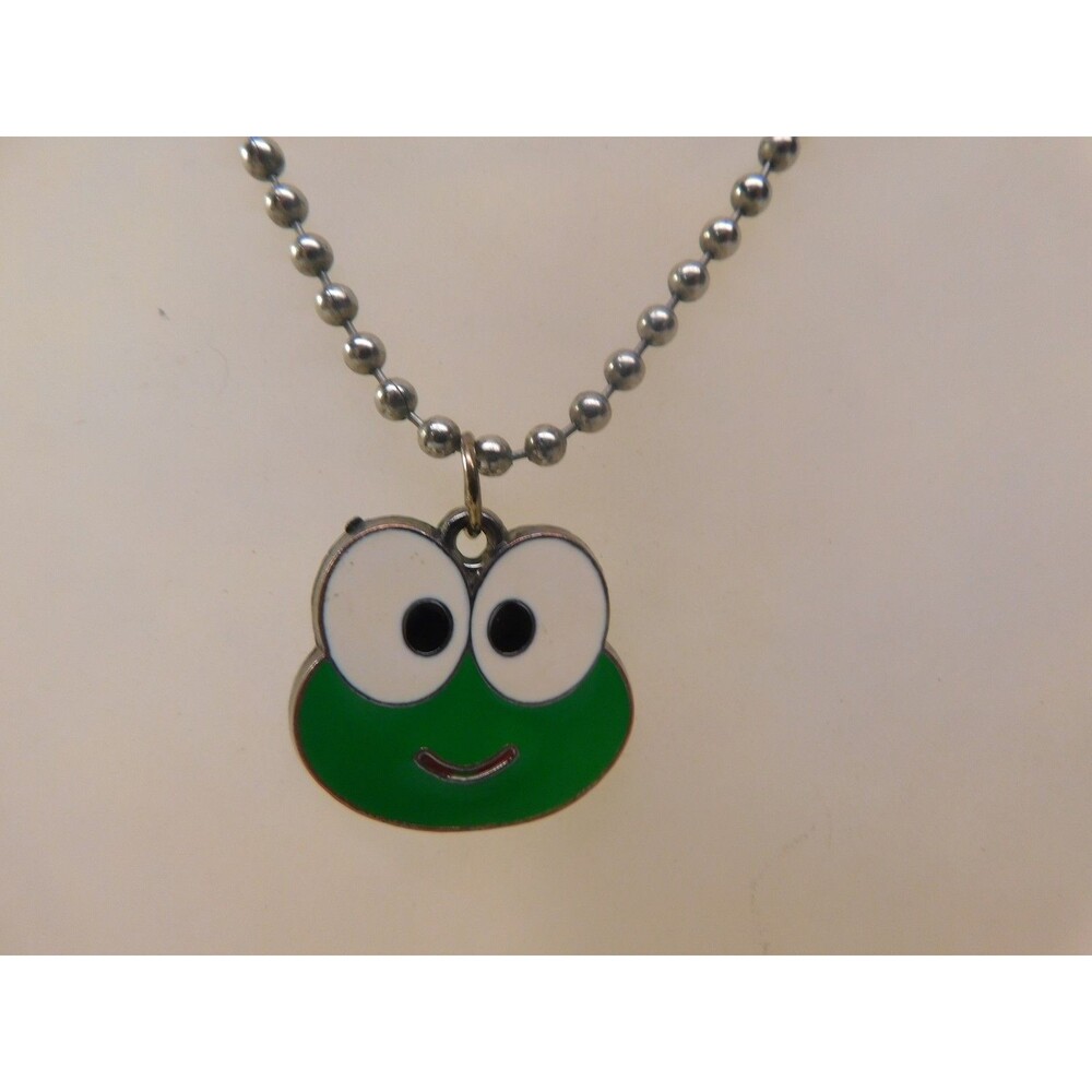 Cartoon Frog Face Pendant Necklace Green White Enamel Ball Chain Jewelry